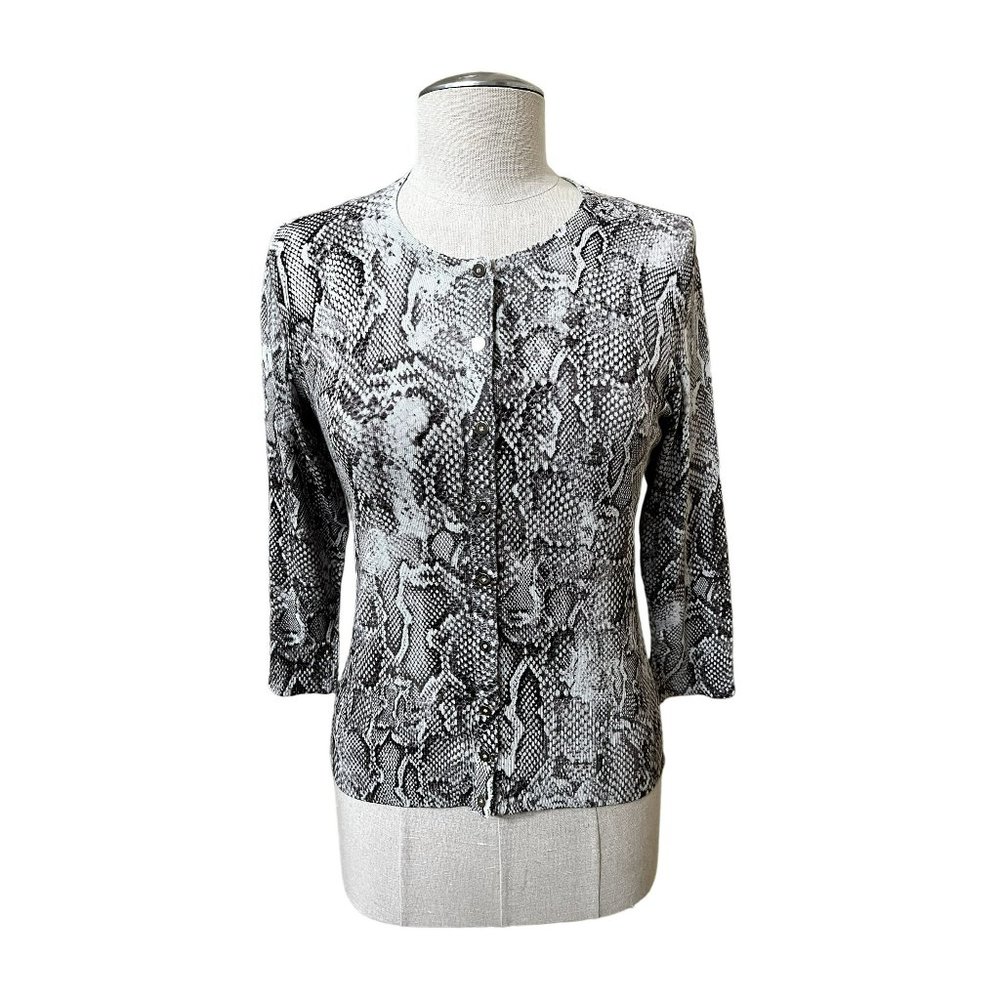 WHITE HOUSE BLACK MARKET Women's Sweater Button Up Snakeskin Print Size SMALL